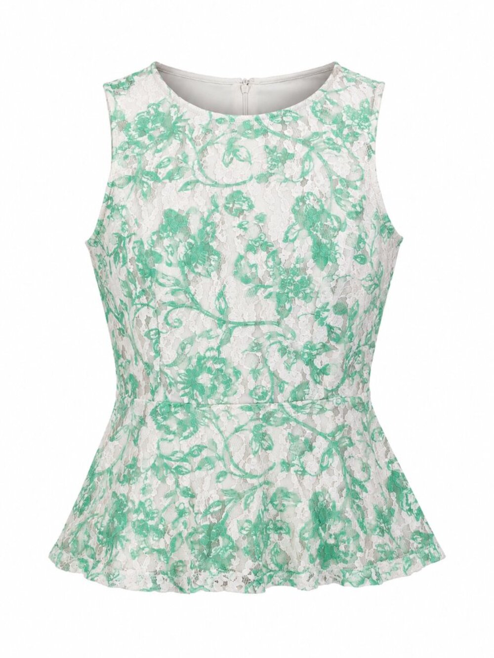Peplum Lace Sleeveless Fitted Top Green and White Size M The Limited